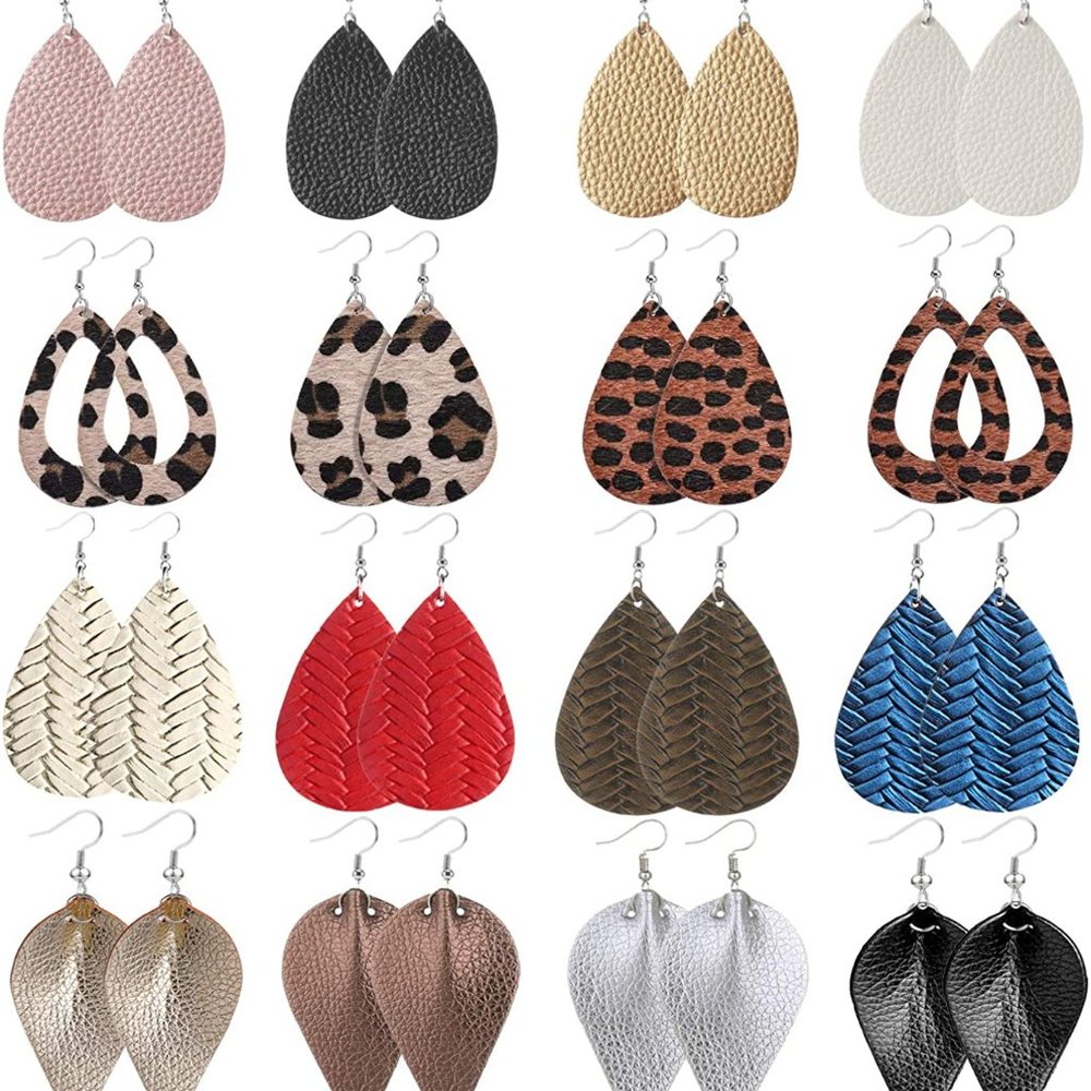 16 Pairs Leather Teardrop Earrings
